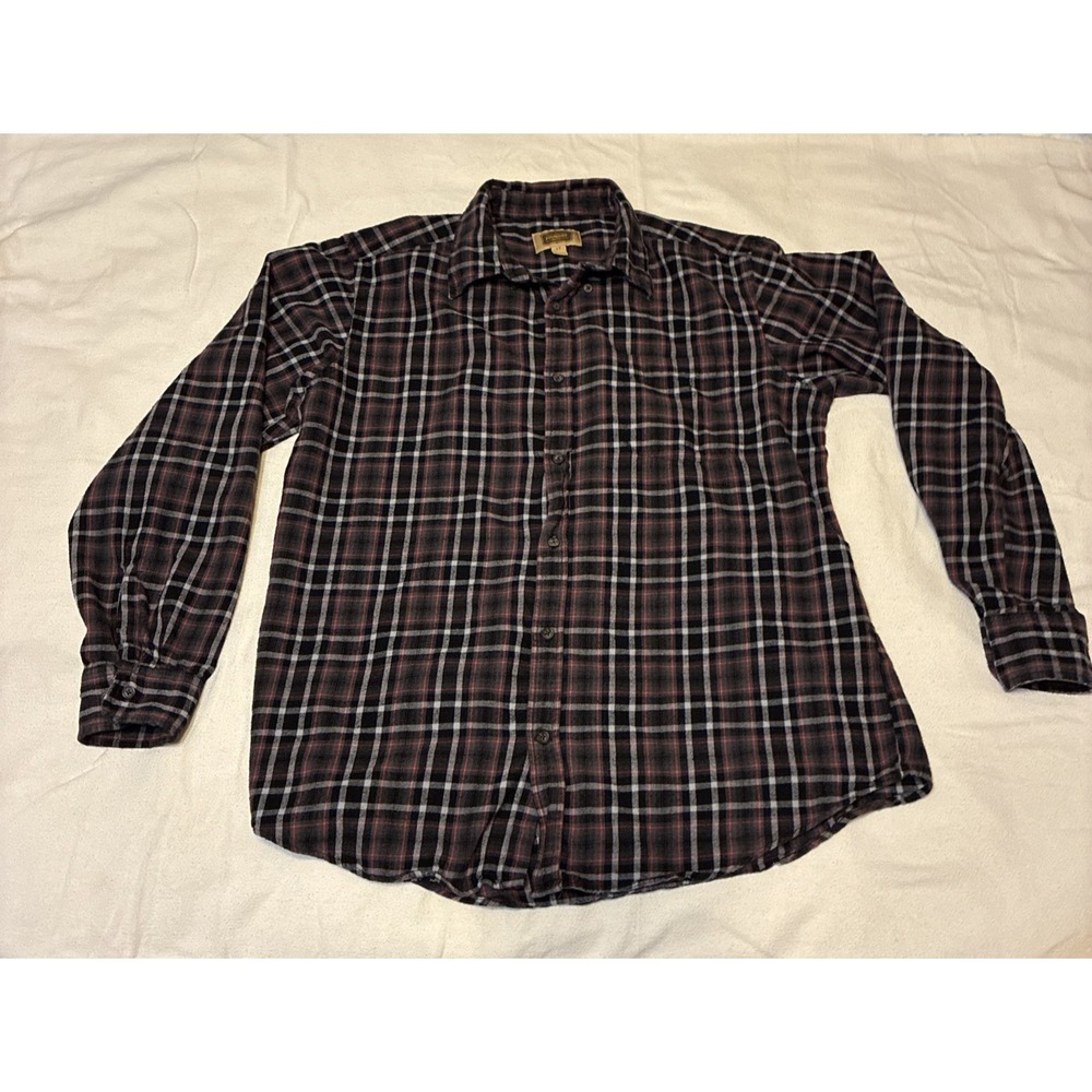 Foundry Mens LT Gray Black Red Plaid Flannel Button-up Grunge Skater 90s-vibes